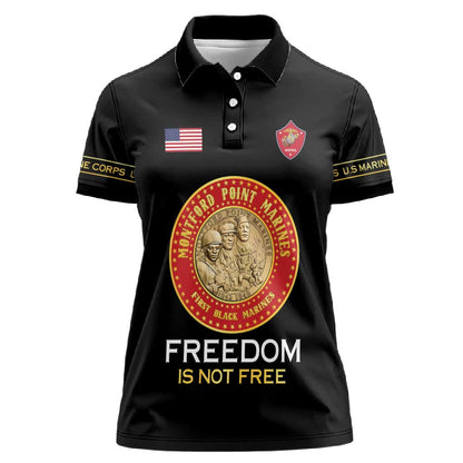 Personalized Honoring the First Black Marines Women Polo Shirt Montford Point Heroes - Black - African Pride