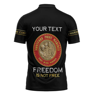 Personalized Proud to Honor Montford Point Marines Zipper Polo Shirt Freedom Is Not Free - Black