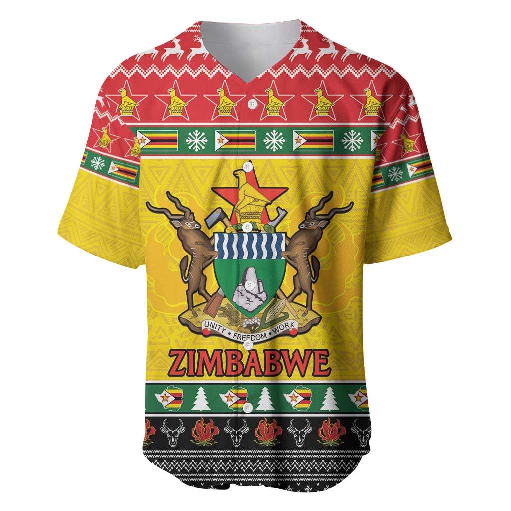 Afro Zimbabwe Christmas Baseball Jersey Coat Of Arms - African Pattern