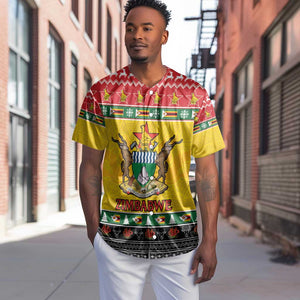 Afro Zimbabwe Christmas Baseball Jersey Coat Of Arms - African Pattern