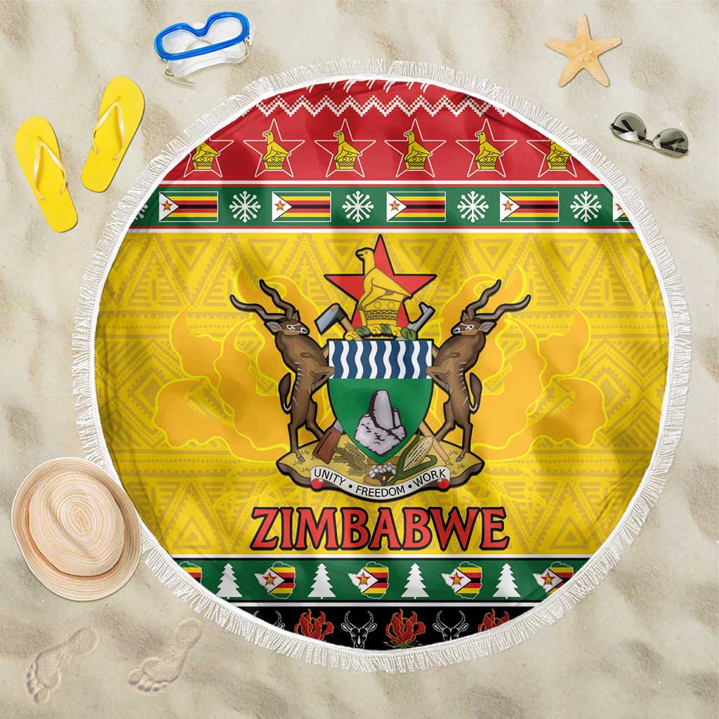 Afro Zimbabwe Christmas Beach Blanket Coat Of Arms - African Pattern