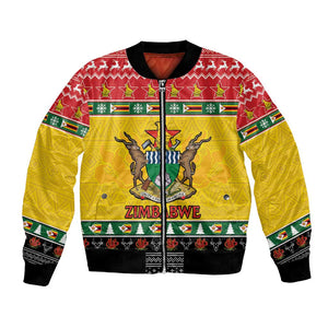 Afro Zimbabwe Christmas Bomber Jacket Coat Of Arms - African Pattern