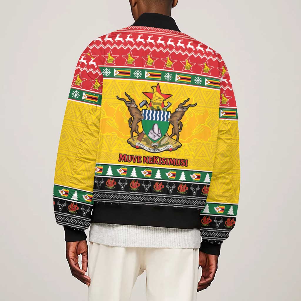 Afro Zimbabwe Christmas Bomber Jacket Coat Of Arms - African Pattern
