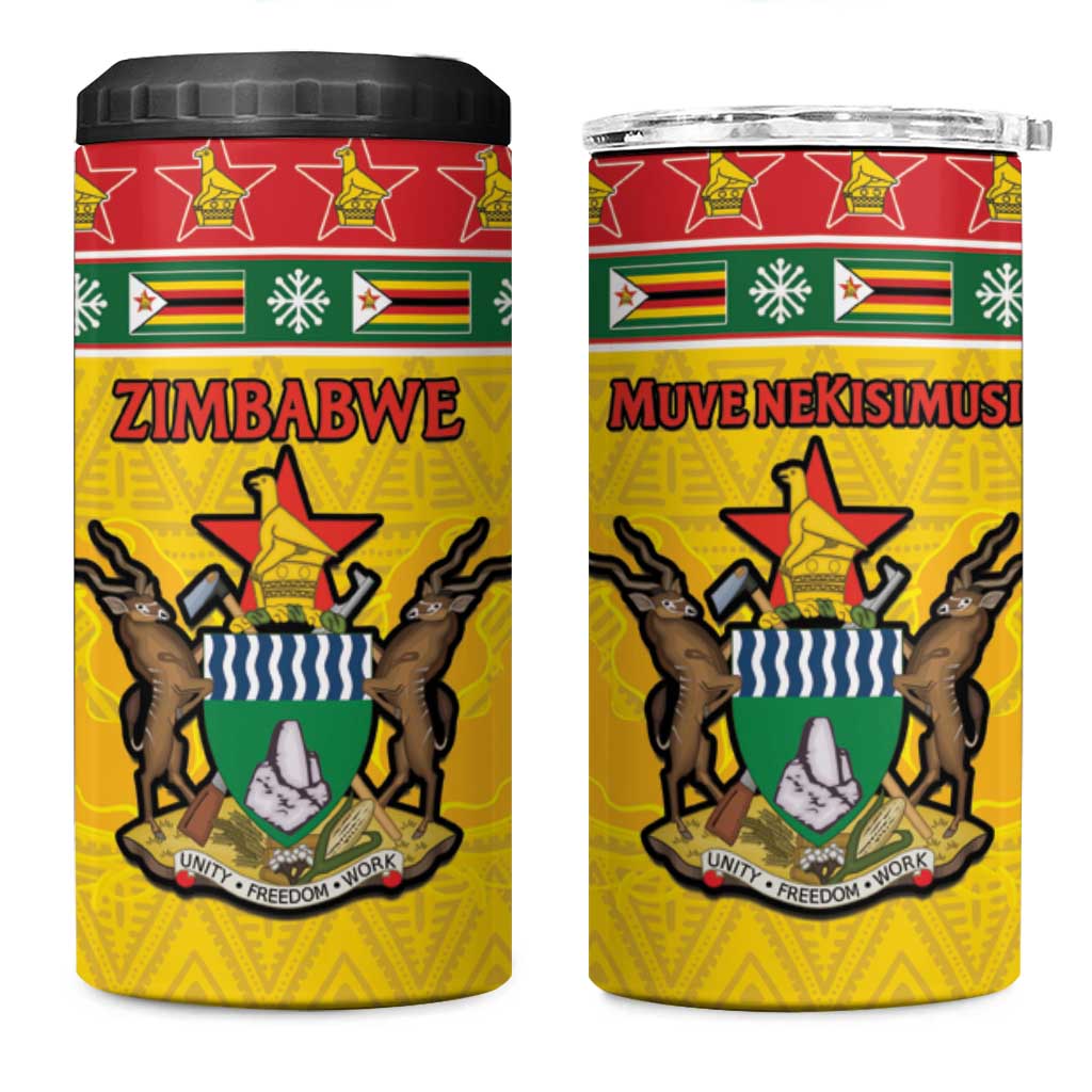 Afro Zimbabwe Christmas 4 in 1 Can Cooler Tumbler Coat Of Arms - African Pattern