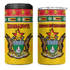 Afro Zimbabwe Christmas 4 in 1 Can Cooler Tumbler Coat Of Arms - African Pattern