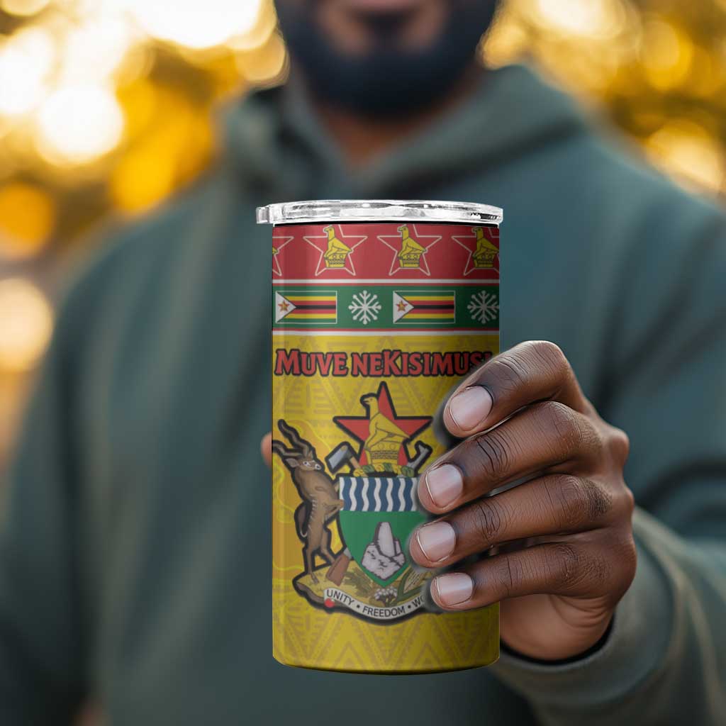 Afro Zimbabwe Christmas 4 in 1 Can Cooler Tumbler Coat Of Arms - African Pattern