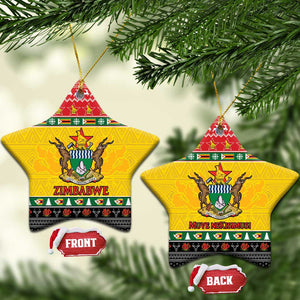 Afro Zimbabwe Christmas Ceramic Ornament Coat Of Arms with African Pattern