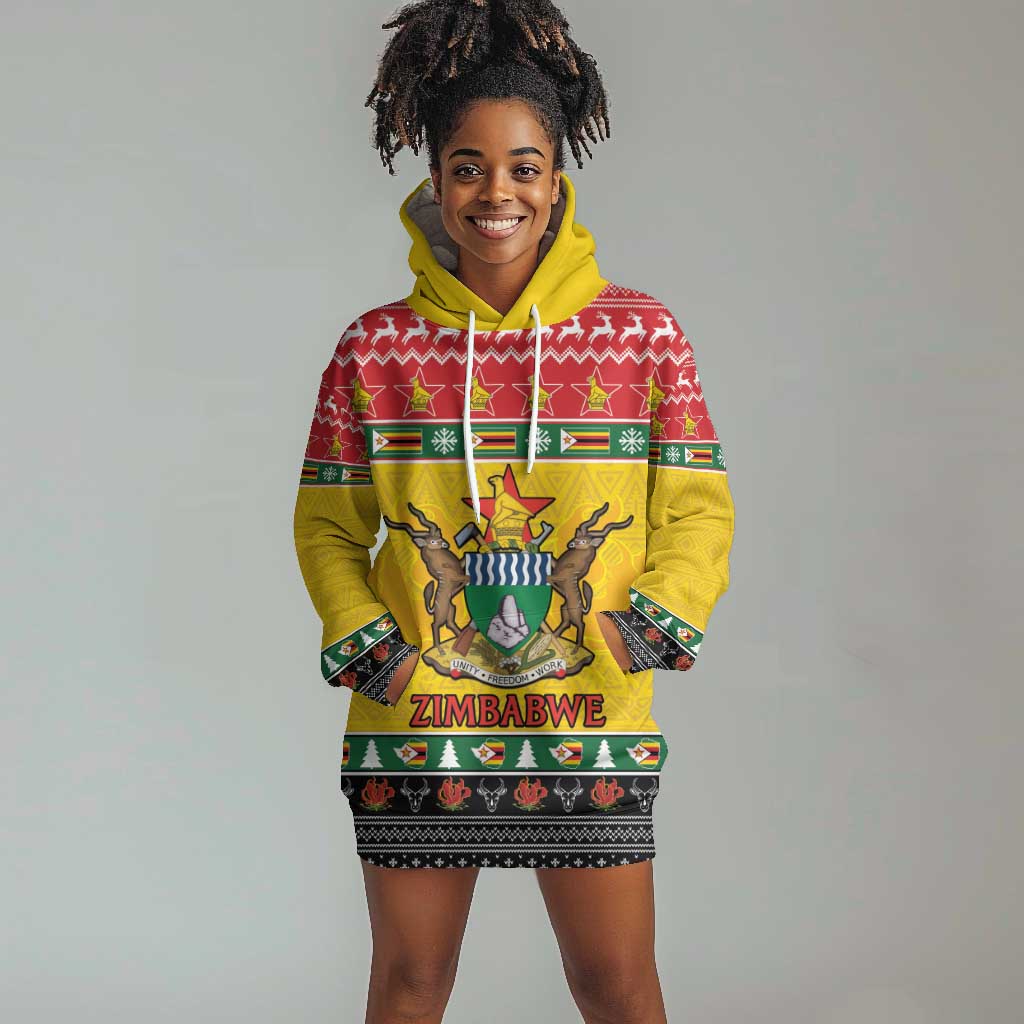 Afro Zimbabwe Christmas Hoodie Dress Coat Of Arms - African Pattern