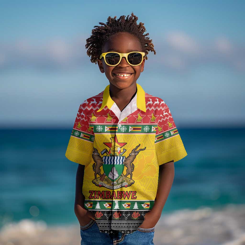 Afro Zimbabwe Christmas Kid Hawaiian Shirt Coat Of Arms - African Pattern