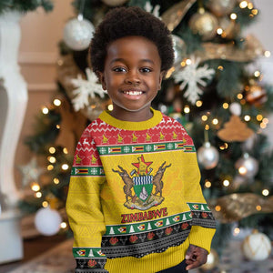 Afro Zimbabwe Christmas Kid Ugly Christmas Sweater Coat Of Arms with African Pattern