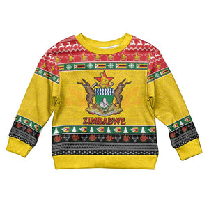 Afro Zimbabwe Christmas Kid Ugly Christmas Sweater Coat Of Arms with African Pattern