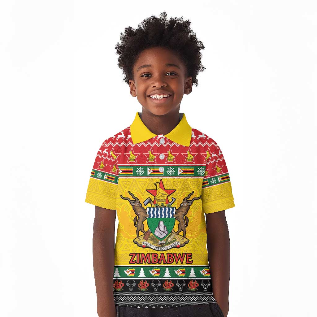 Afro Zimbabwe Christmas Kid Polo Shirt Coat Of Arms - African Pattern