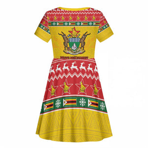 Afro Zimbabwe Christmas Kid Short Sleeve Dress Coat Of Arms - African Pattern