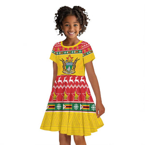 Afro Zimbabwe Christmas Kid Short Sleeve Dress Coat Of Arms - African Pattern