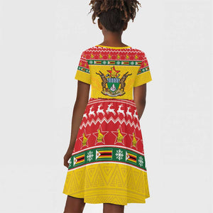 Afro Zimbabwe Christmas Kid Short Sleeve Dress Coat Of Arms - African Pattern