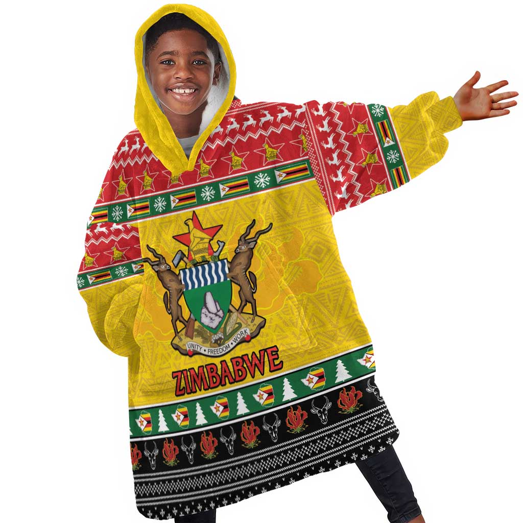 Afro Zimbabwe Christmas Kid Wearable Blanket Hoodie Coat Of Arms - African Pattern