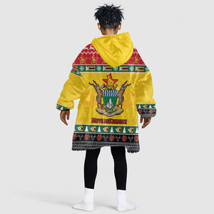 Afro Zimbabwe Christmas Kid Wearable Blanket Hoodie Coat Of Arms - African Pattern