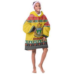 Afro Zimbabwe Christmas Kid Wearable Blanket Hoodie Coat Of Arms - African Pattern