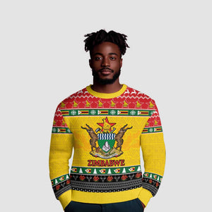 Afro Zimbabwe Christmas Ugly Christmas Sweater Coat Of Arms with African Pattern