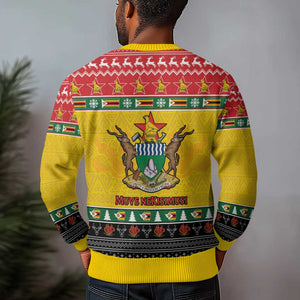 Afro Zimbabwe Christmas Ugly Christmas Sweater Coat Of Arms with African Pattern