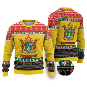 Afro Zimbabwe Christmas Ugly Christmas Sweater Coat Of Arms with African Pattern