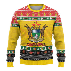 Afro Zimbabwe Christmas Ugly Christmas Sweater Coat Of Arms with African Pattern