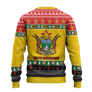 Afro Zimbabwe Christmas Ugly Christmas Sweater Coat Of Arms with African Pattern