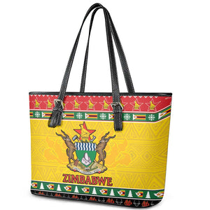 Afro Zimbabwe Christmas Leather Tote Bag Coat Of Arms - African Pattern