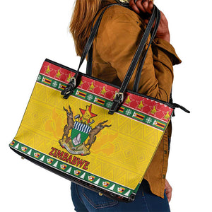 Afro Zimbabwe Christmas Leather Tote Bag Coat Of Arms - African Pattern