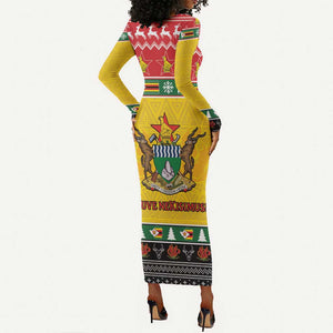 Afro Zimbabwe Christmas Long Sleeve Bodycon Dress Coat Of Arms - African Pattern