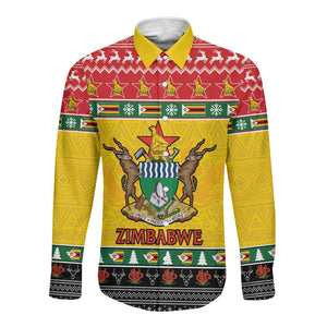 Afro Zimbabwe Christmas Long Sleeve Button Shirt Coat Of Arms - African Pattern