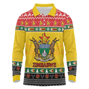 Afro Zimbabwe Christmas Long Sleeve Polo Shirt Coat Of Arms - African Pattern