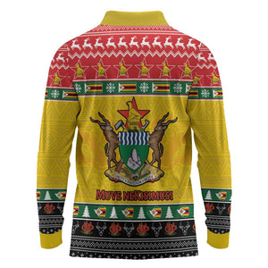 Afro Zimbabwe Christmas Long Sleeve Polo Shirt Coat Of Arms - African Pattern