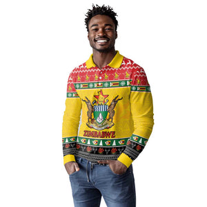 Afro Zimbabwe Christmas Long Sleeve Polo Shirt Coat Of Arms - African Pattern