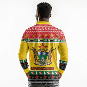 Afro Zimbabwe Christmas Long Sleeve Polo Shirt Coat Of Arms - African Pattern