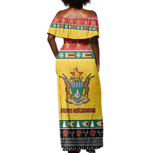 Afro Zimbabwe Christmas Off Shoulder Maxi Dress Coat Of Arms - African Pattern