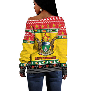 Afro Zimbabwe Christmas Off Shoulder Sweater Coat Of Arms - African Pattern