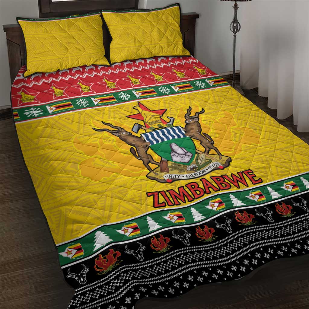 Afro Zimbabwe Christmas Quilt Bed Set Coat Of Arms - African Pattern