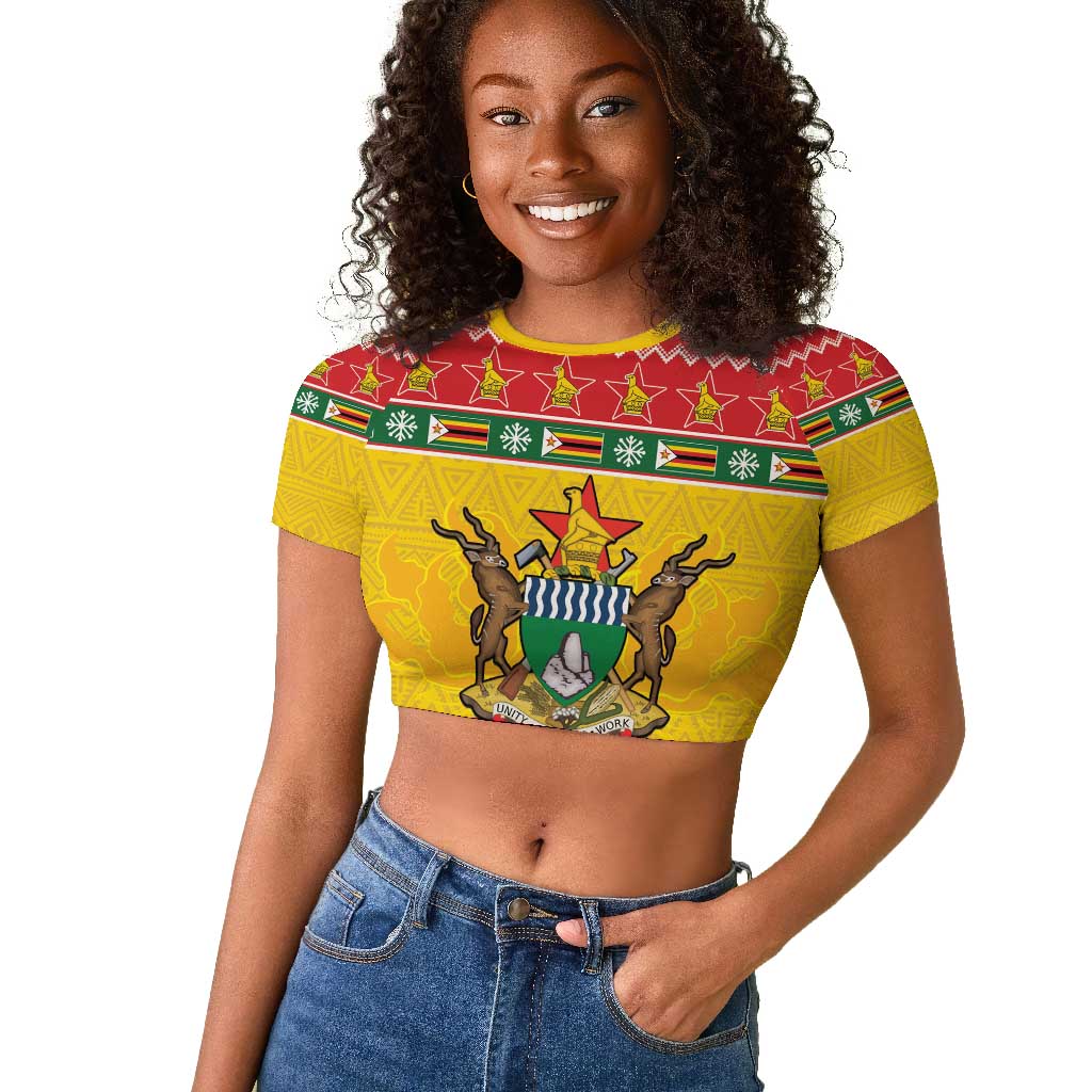 Afro Zimbabwe Christmas Raglan Cropped T shirt Coat Of Arms - African Pattern