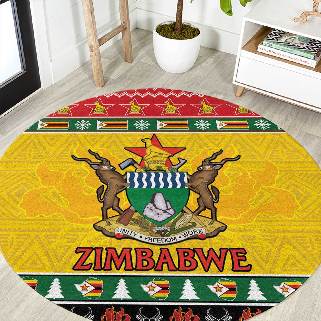 Afro Zimbabwe Christmas Round Carpet Coat Of Arms - African Pattern