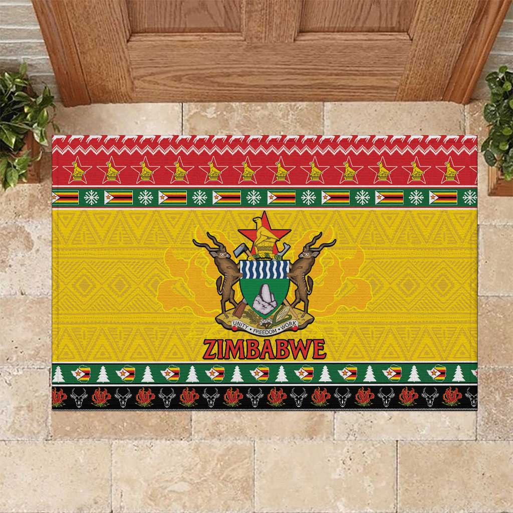 Afro Zimbabwe Christmas Rubber Doormat Coat Of Arms - African Pattern