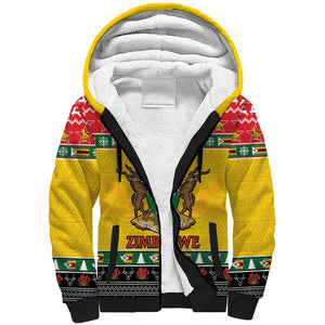 Afro Zimbabwe Christmas Sherpa Hoodie Coat Of Arms - African Pattern