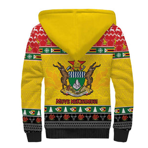 Afro Zimbabwe Christmas Sherpa Hoodie Coat Of Arms - African Pattern