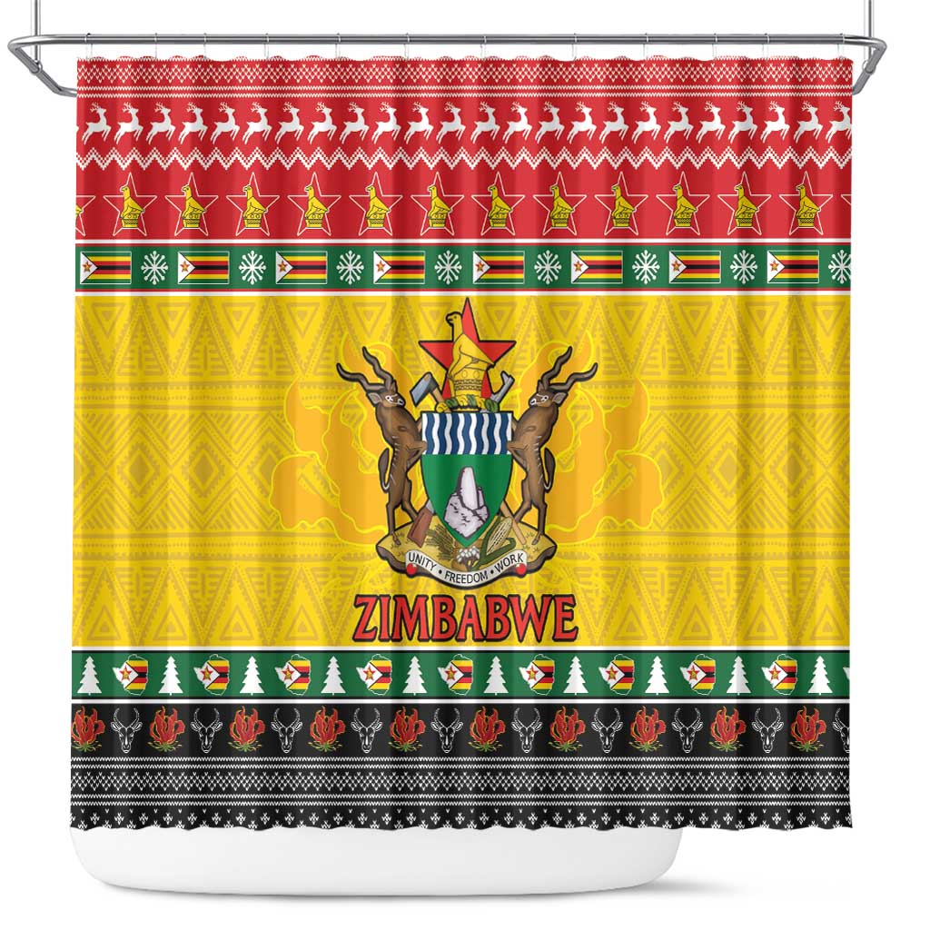 Afro Zimbabwe Christmas Shower Curtain Coat Of Arms - African Pattern