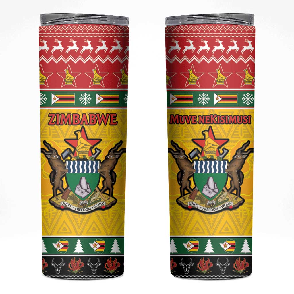 Afro Zimbabwe Christmas Skinny Tumbler Coat Of Arms - African Pattern