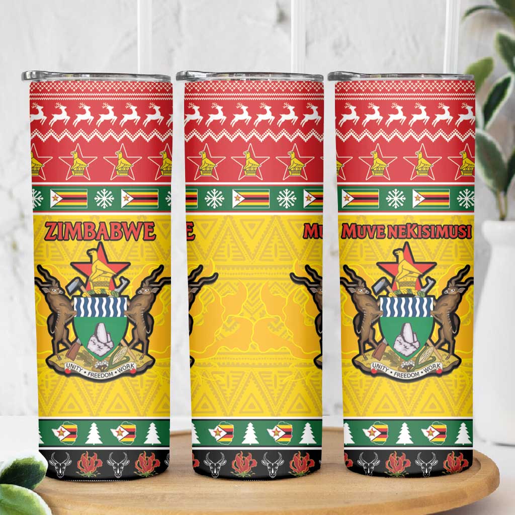 Afro Zimbabwe Christmas Skinny Tumbler Coat Of Arms - African Pattern