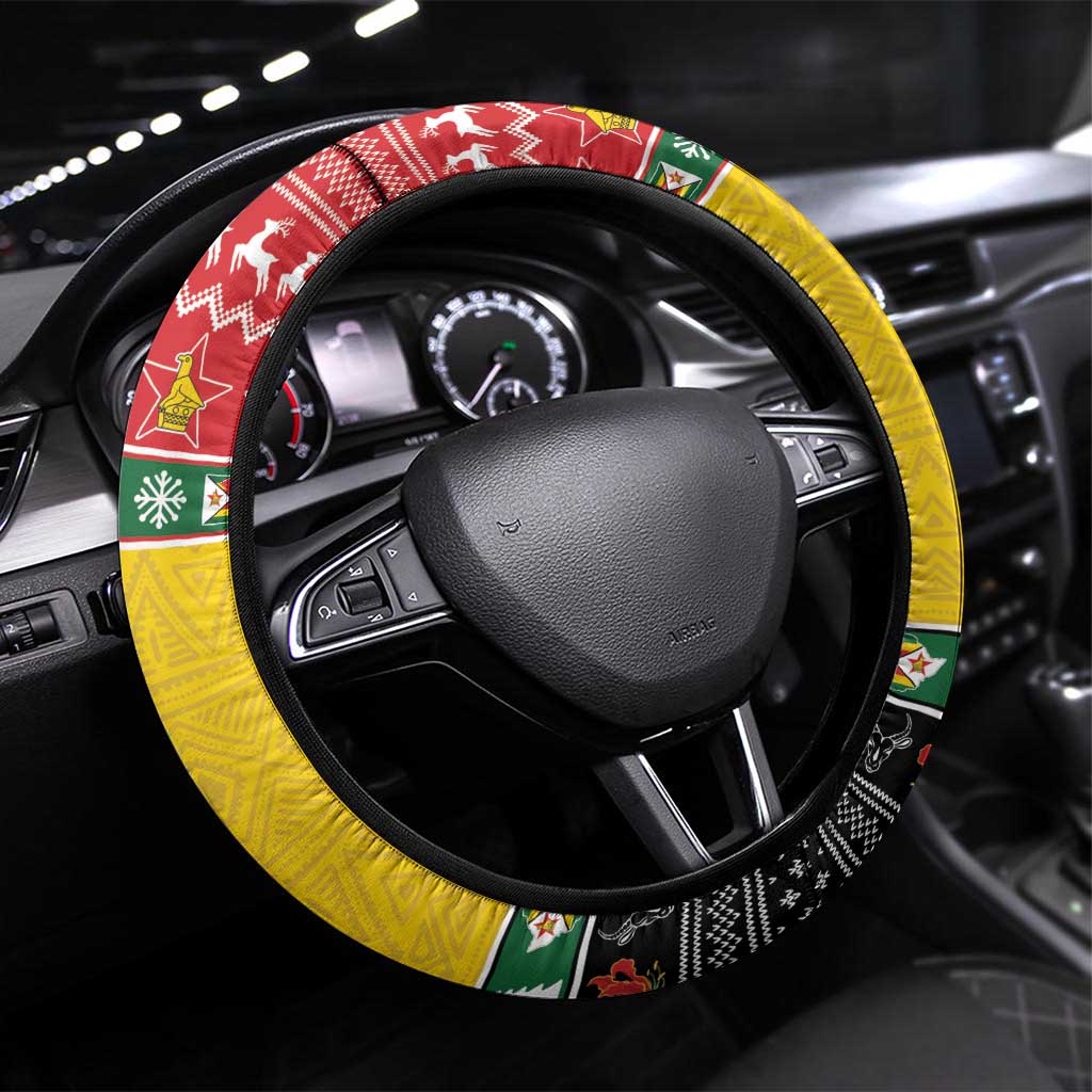 Afro Zimbabwe Christmas Steering Wheel Cover Coat Of Arms - African Pattern