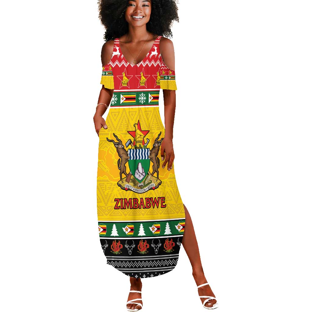 Afro Zimbabwe Christmas Summer Maxi Dress Coat Of Arms - African Pattern