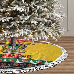 Afro Zimbabwe Christmas Tree Skirt Coat Of Arms with African Pattern