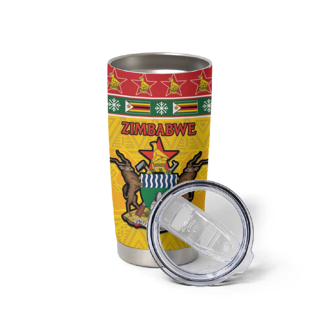 Afro Zimbabwe Christmas Tumbler Cup Coat Of Arms - African Pattern